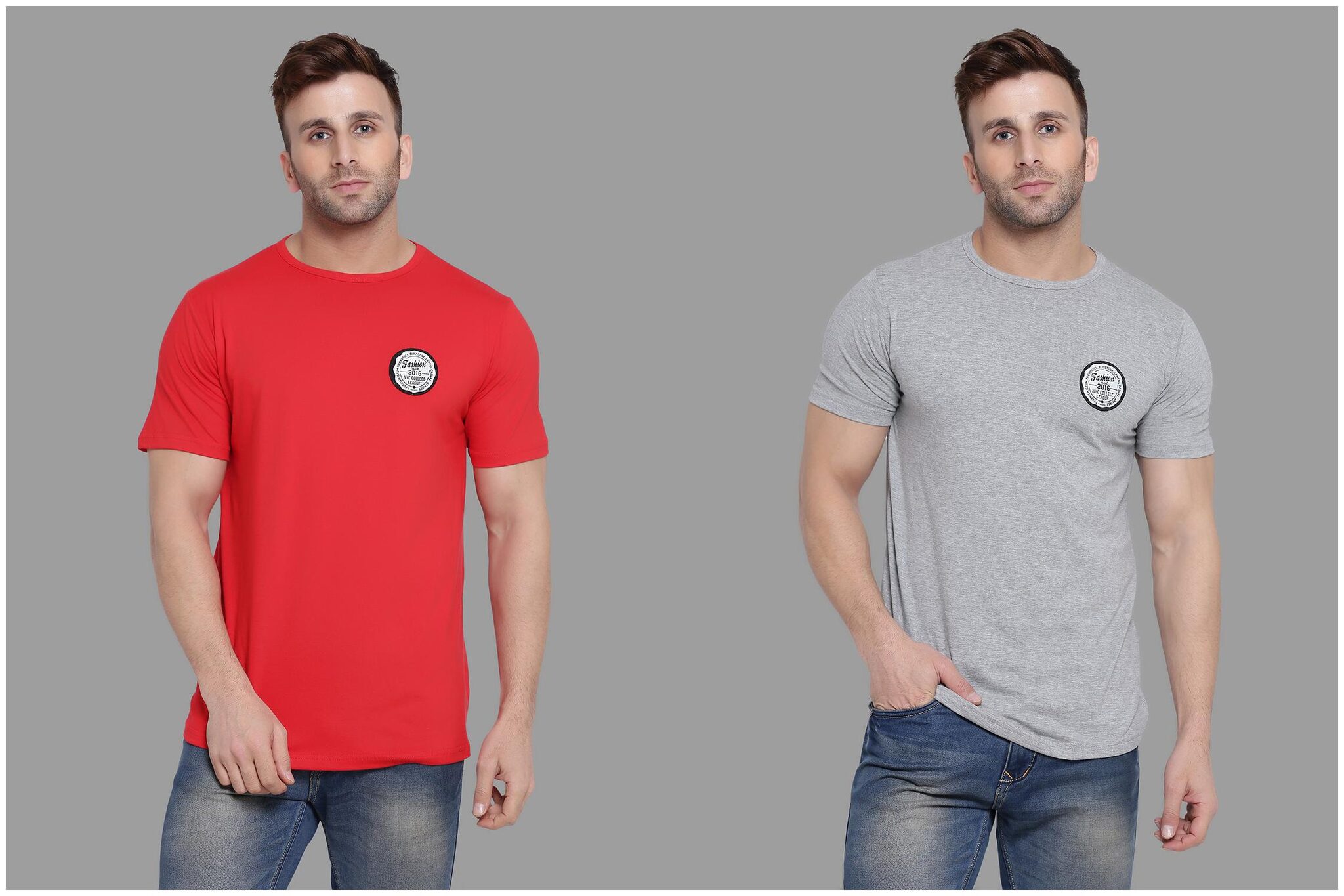 

BLISSTONE Men Red Grey Slim fit Cotton Blend Round neck T-Shirt - Pack Of 2