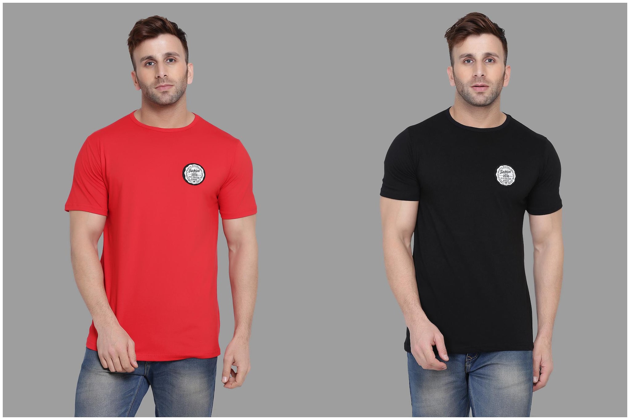 

BLISSTONE Men Red Black Slim fit Cotton Blend Round neck T-Shirt - Pack Of 2