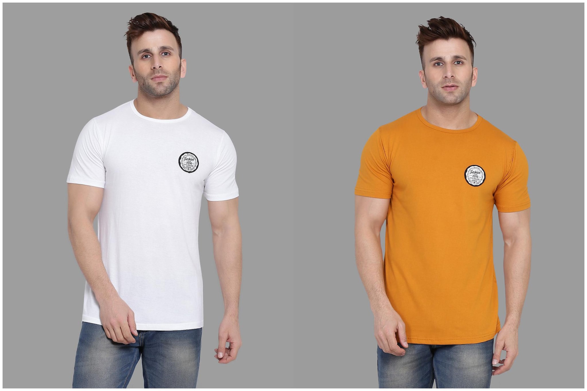 

BLISSTONE Men White Mustard Slim fit Cotton Blend Round neck T-Shirt - Pack Of 2