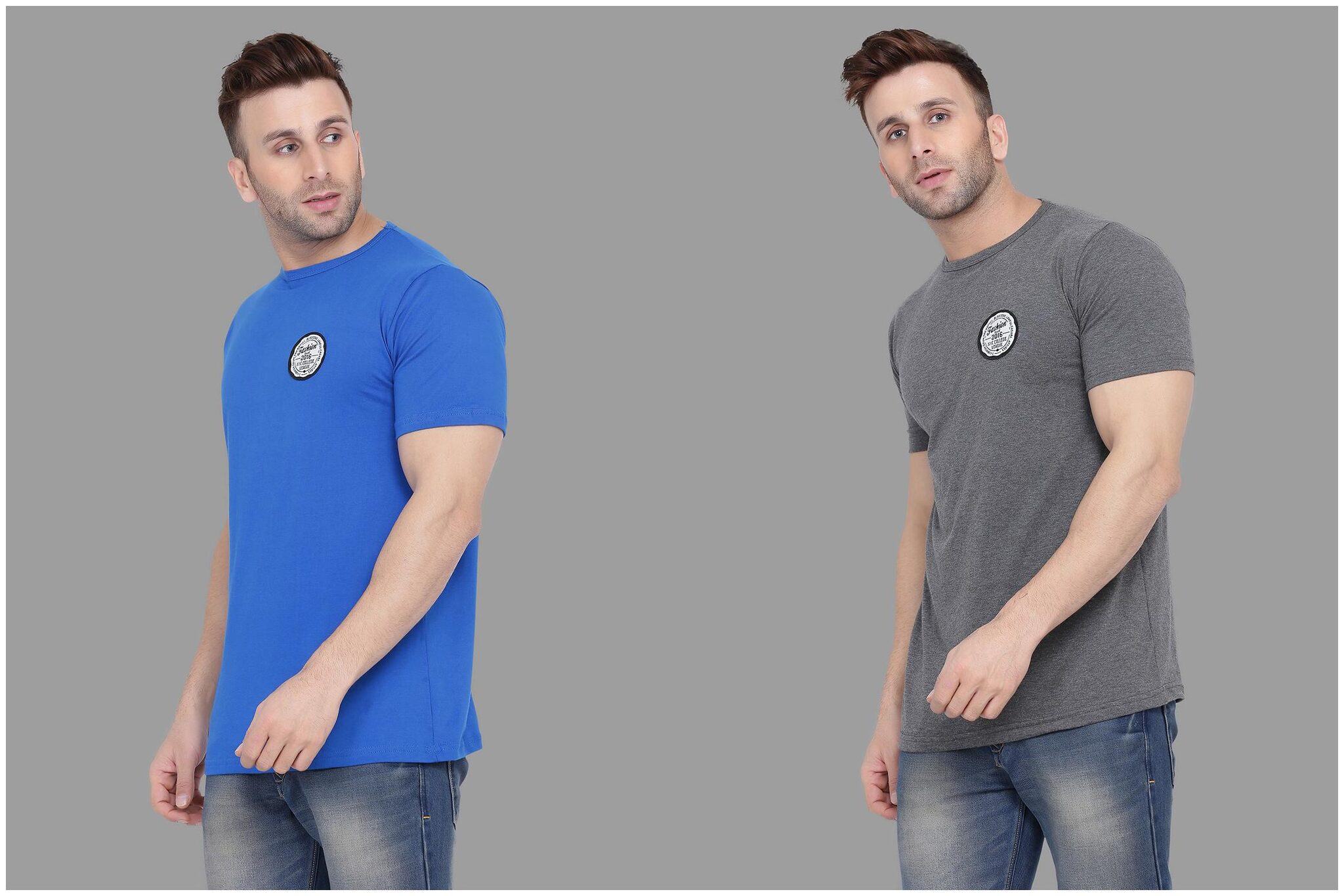 

BLISSTONE Men Blue Grey Slim fit Cotton Blend Round neck T-Shirt - Pack Of 2
