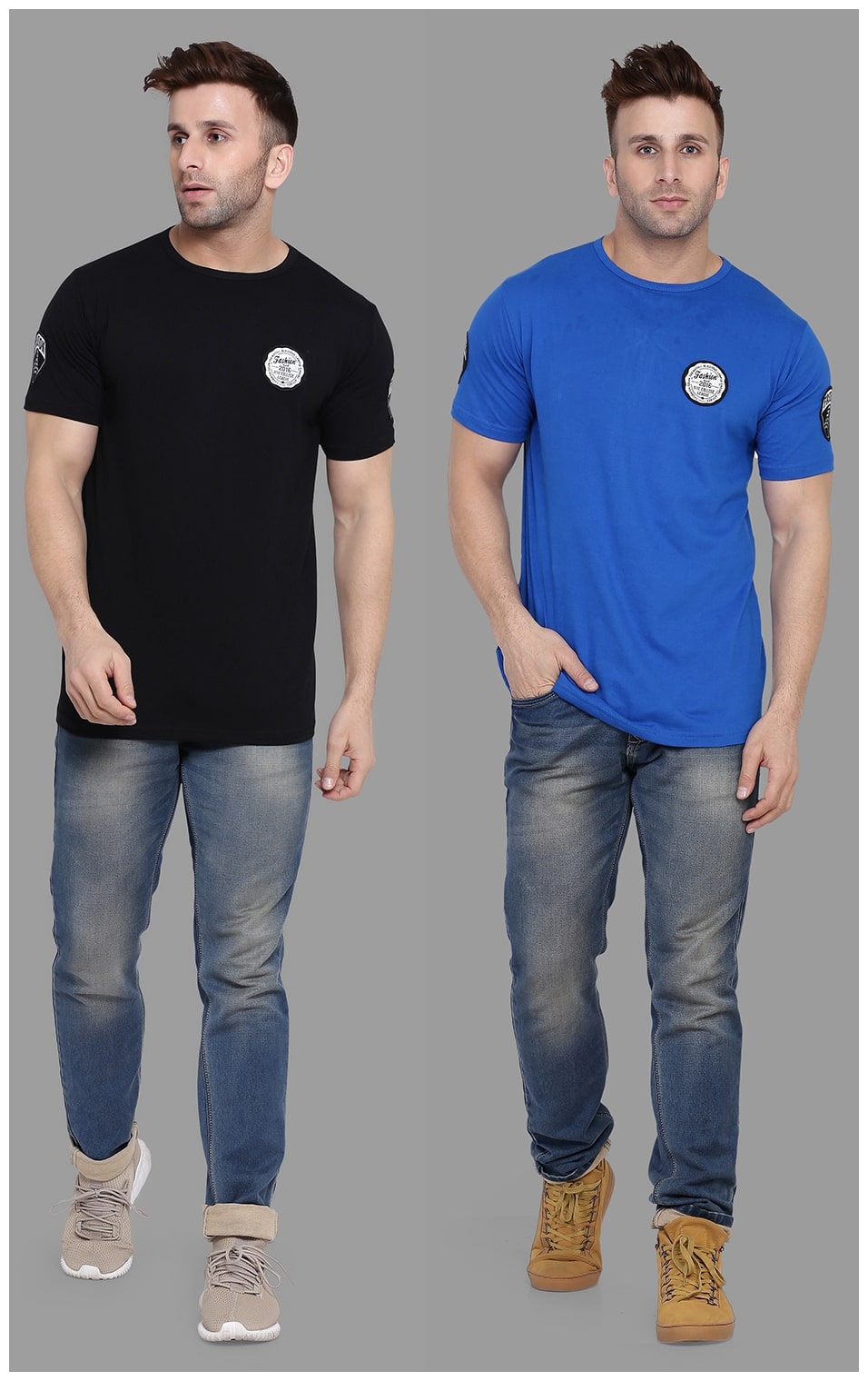 

BLISSTONE Men Black Blue Slim fit Cotton Blend Round neck T-Shirt - Pack Of 2