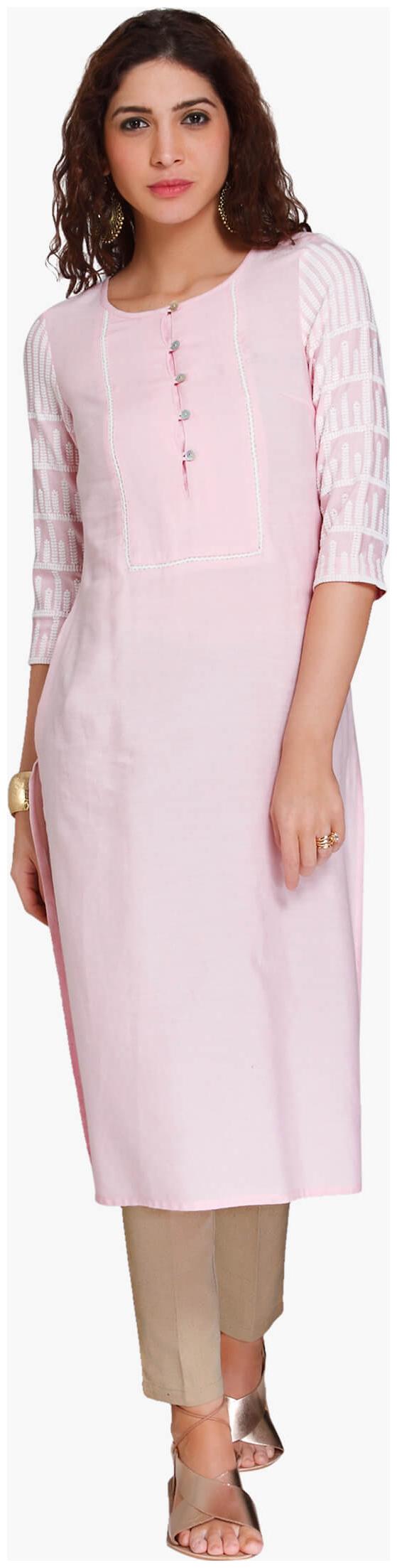 

NAARI Women Pink Embroidered Straight Kurta