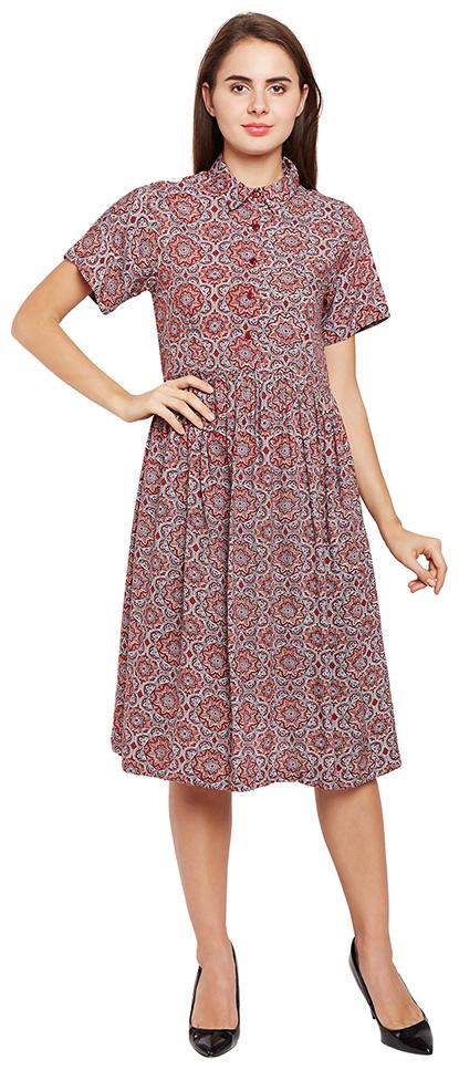 

OXOLLOXO Maroon Printed A-line dress