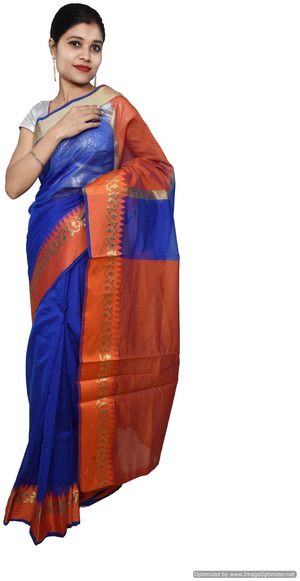 

Blue Banarsi Cotton Silk Saree with Running Blouse Fabric BS34
