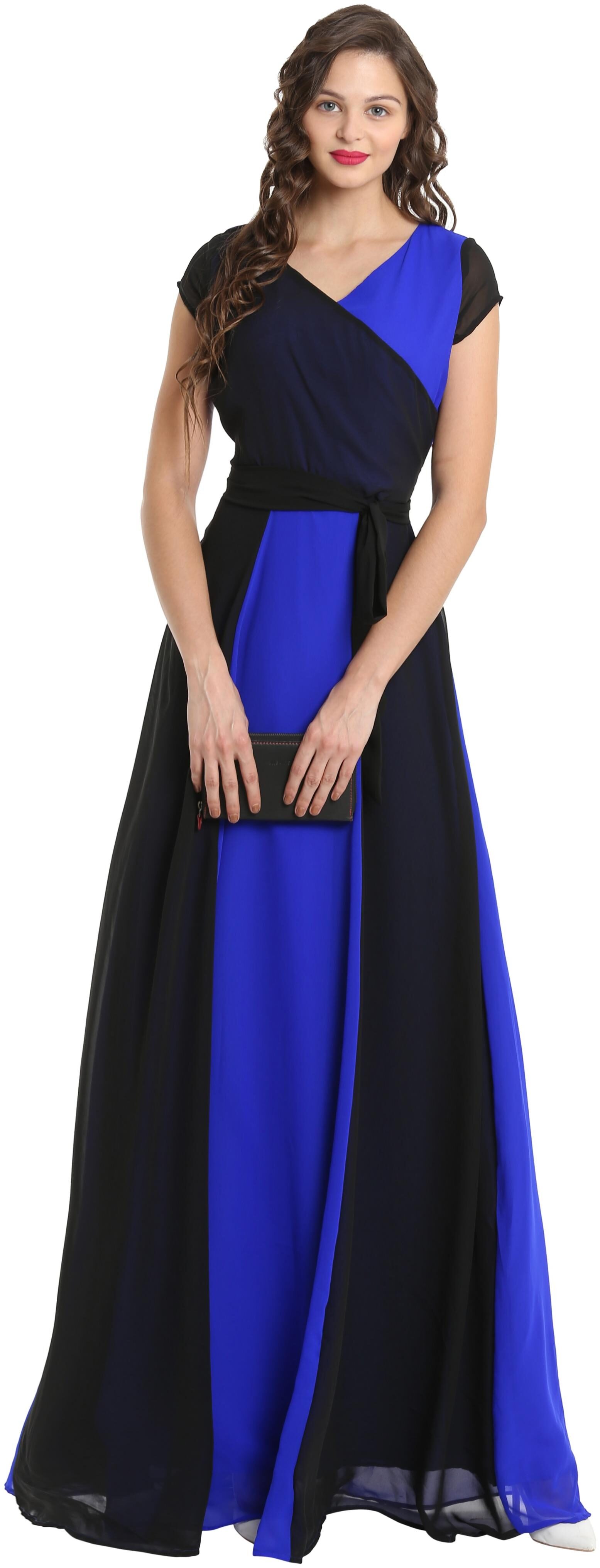 

Blue Black Cap Sleeve Gown