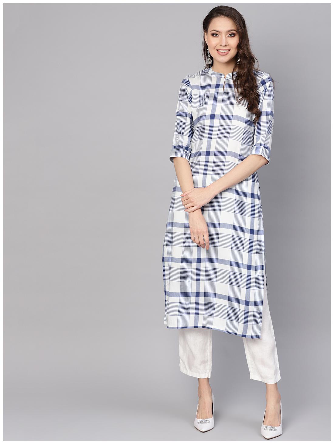 

GERUA Women Blue Checkered Straight Kurta