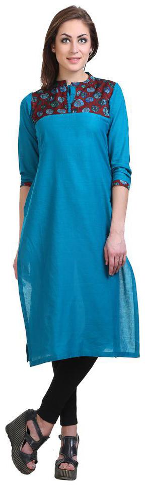 

blue cotton straight kurta