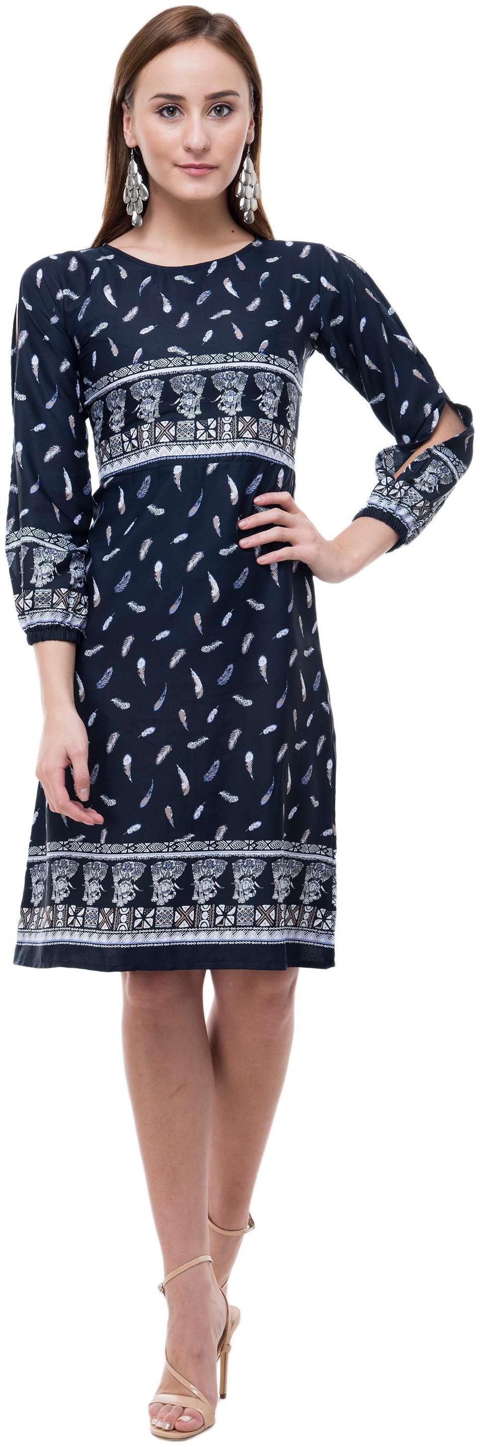 

SURPRIAM Blue Bandhani A-line dress