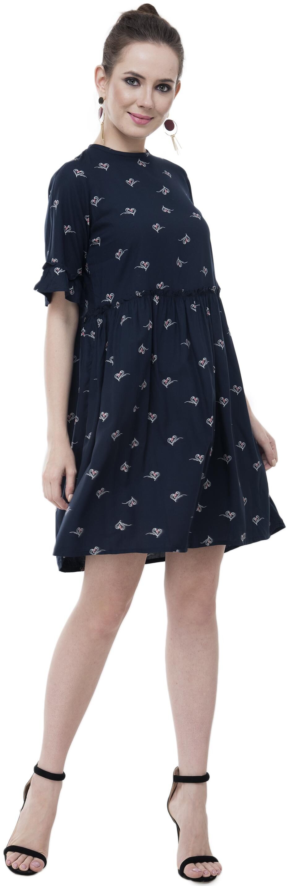 

SURPRIAM Blue Self design A-line dress