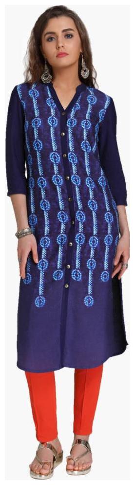 

NAARI Women Navy Blue Printed Straight Kurti