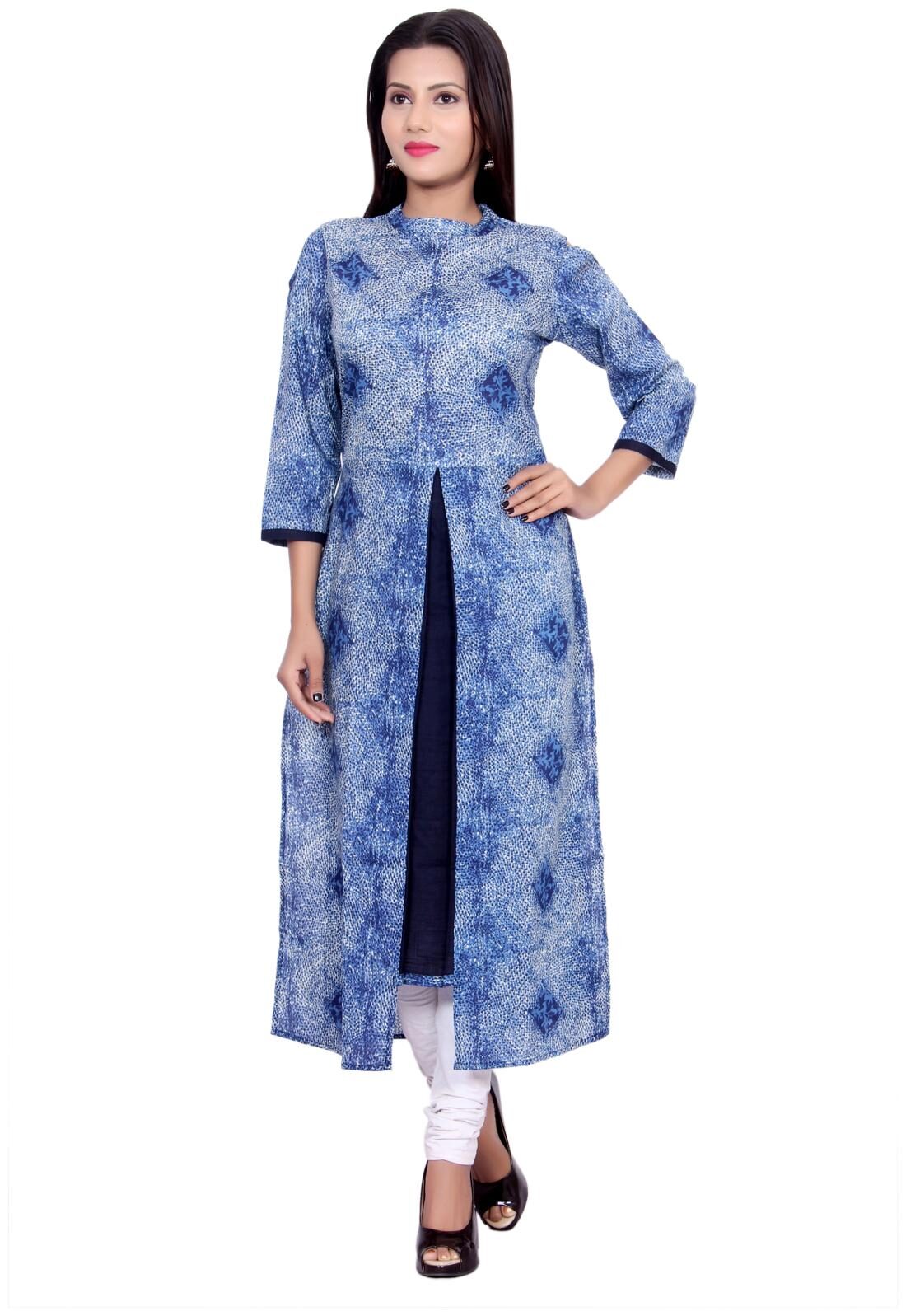 

Mehsoos Women Blue Printed Straight Kurta