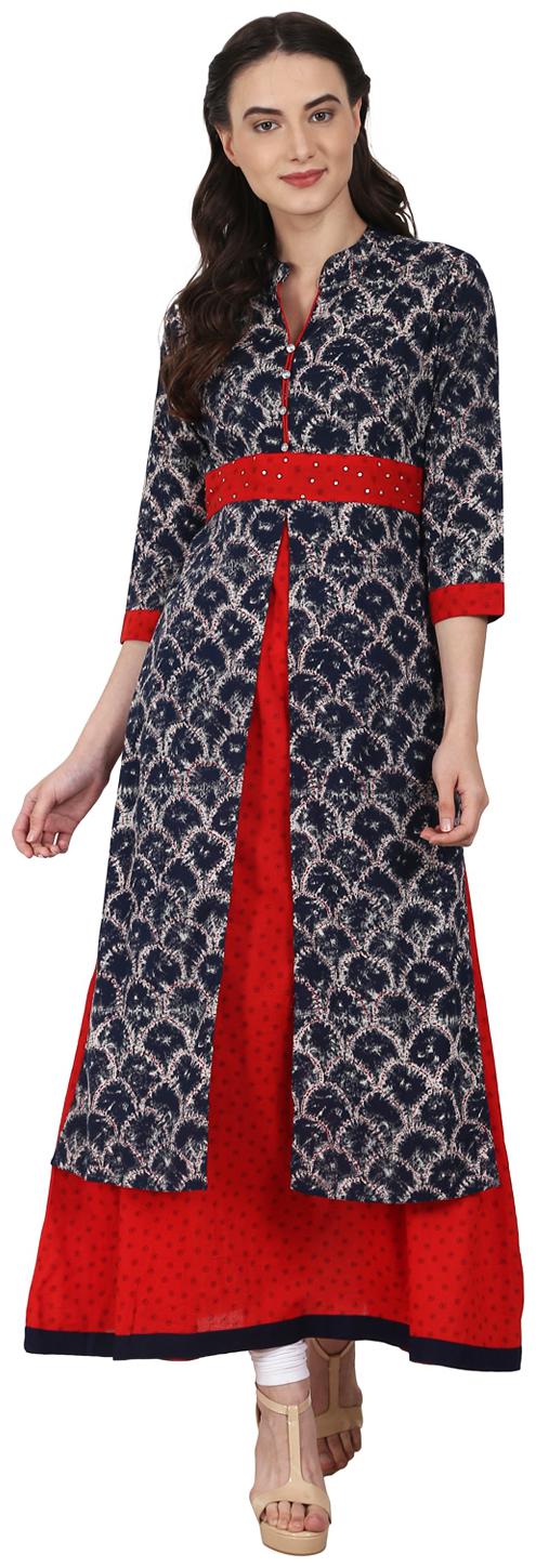 

Nayo Women Blue Printed Layered Kurta