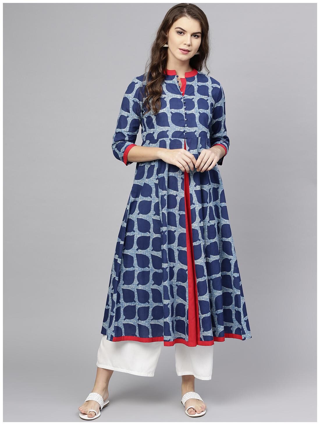 

AASI- HOUSE OF NAYO Women Blue Printed Fit and Flare Kurta