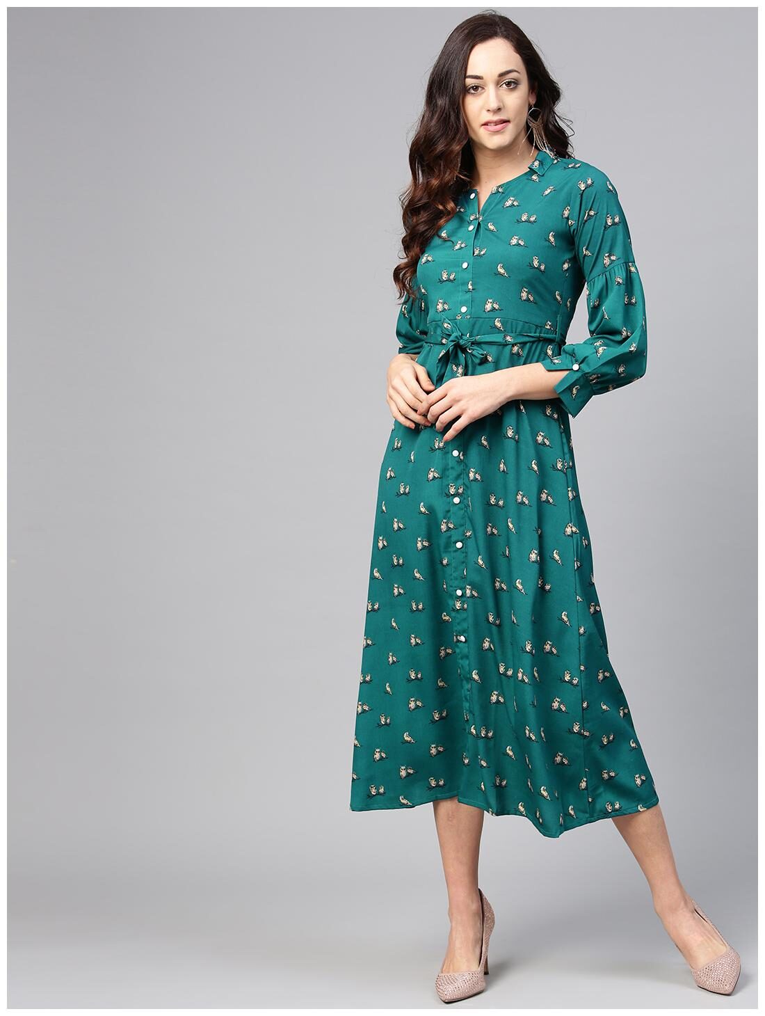 

AASI- HOUSE OF NAYO Green Printed Maxi dress