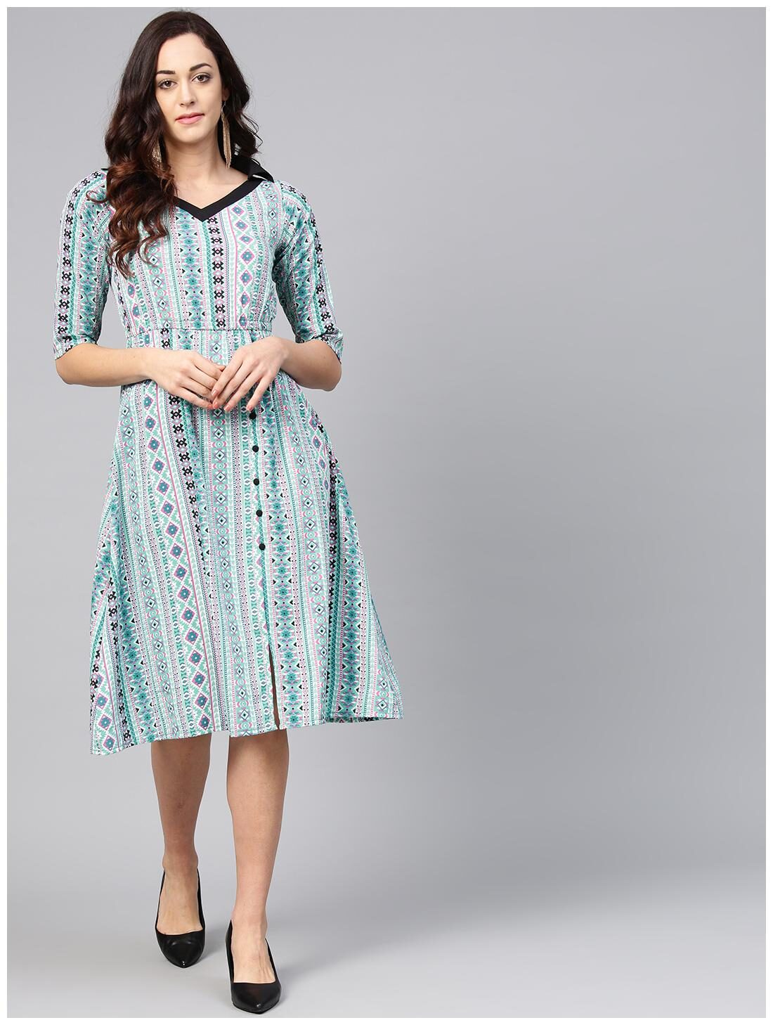 

AASI- HOUSE OF NAYO Blue Printed A-line dress