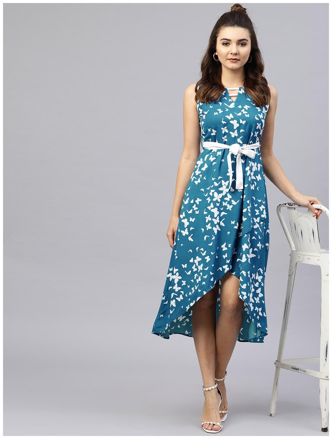 

AASI- HOUSE OF NAYO Blue Printed A-line dress