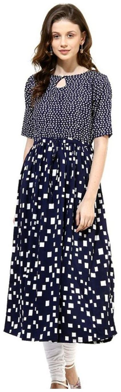 

Desi Knots Women Blue Printed Assymetrical Kurta