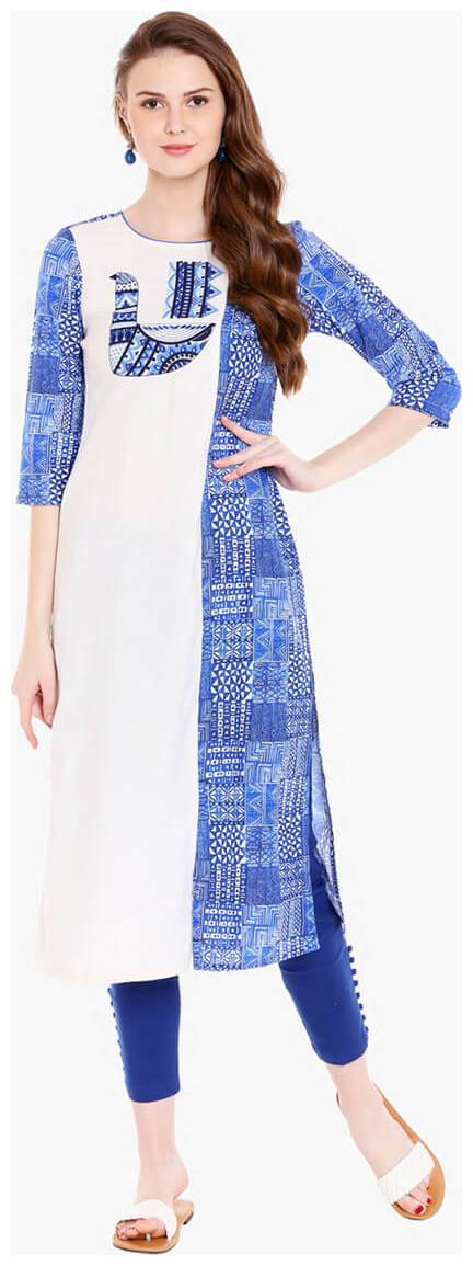 

NAARI Women Blue Printed Straight Kurti