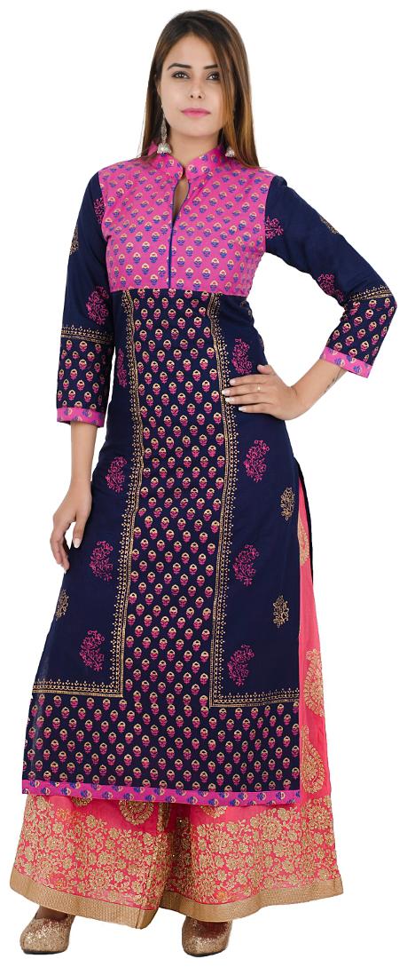 

Zoeyam s Women Blue Printed Straight Kurta