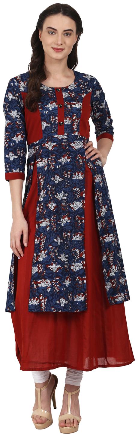 

Nayo Blue Red 3 4 Sleeve Double Layer Cotton Kurta