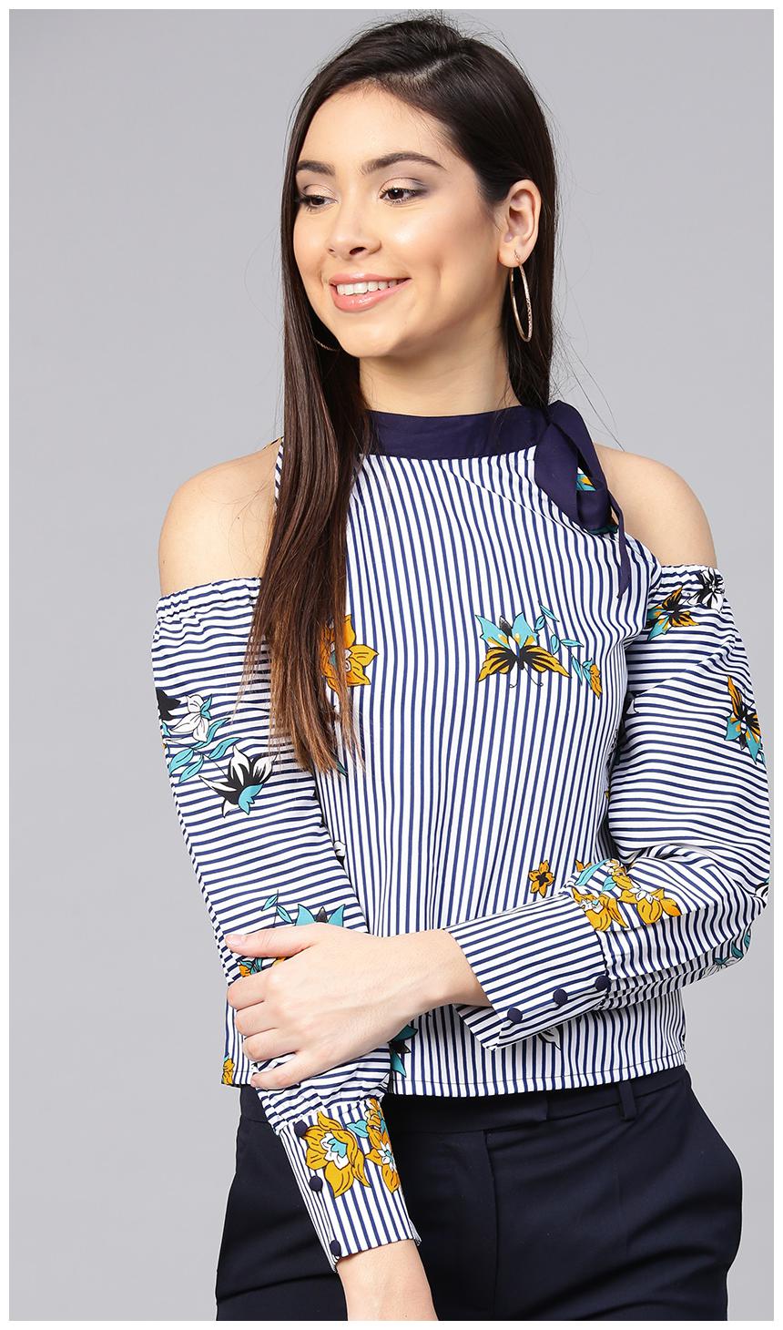 

AASI- HOUSE OF NAYO Women Striped Regular top - Blue