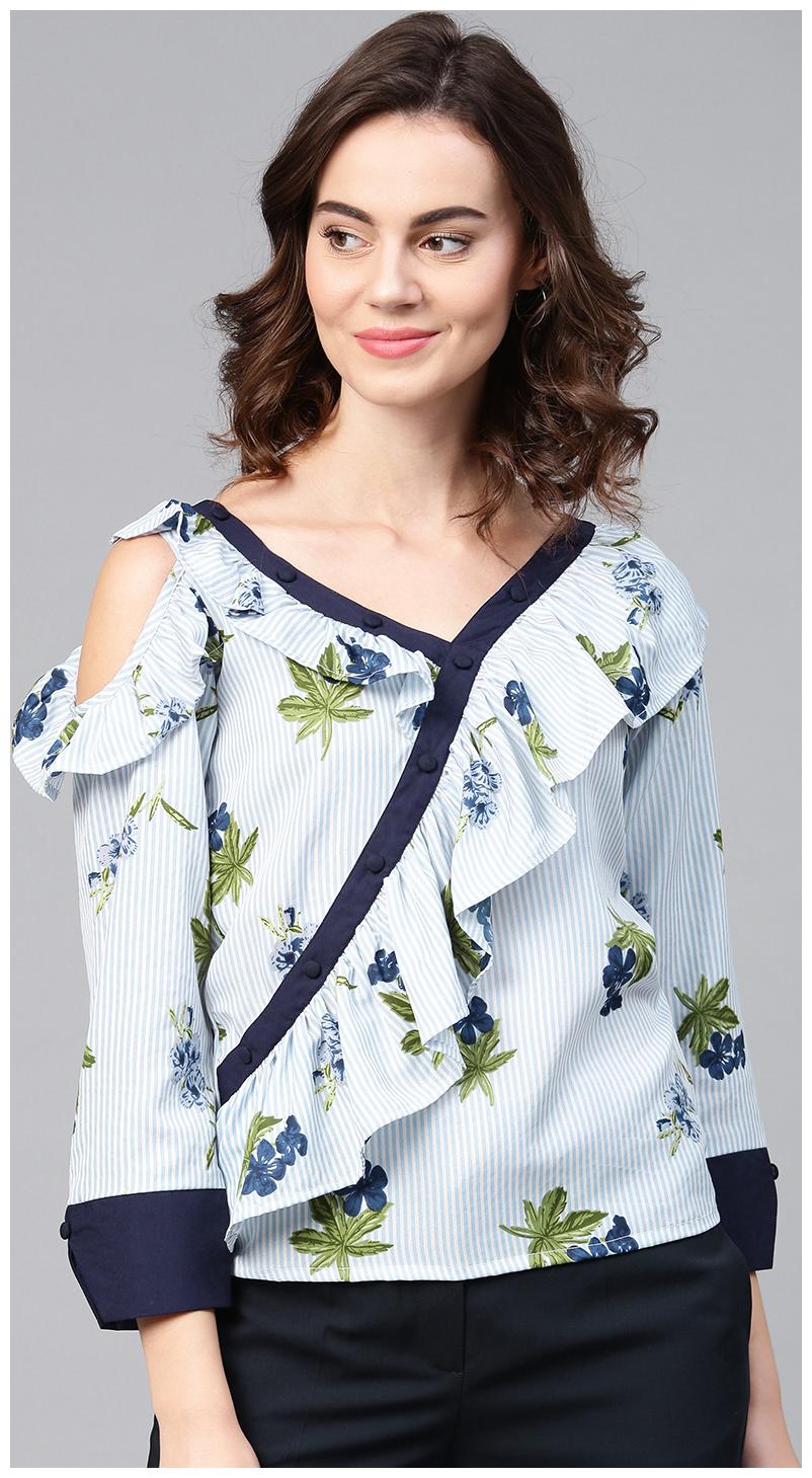 

AASI- HOUSE OF NAYO Women Striped Regular top - Blue