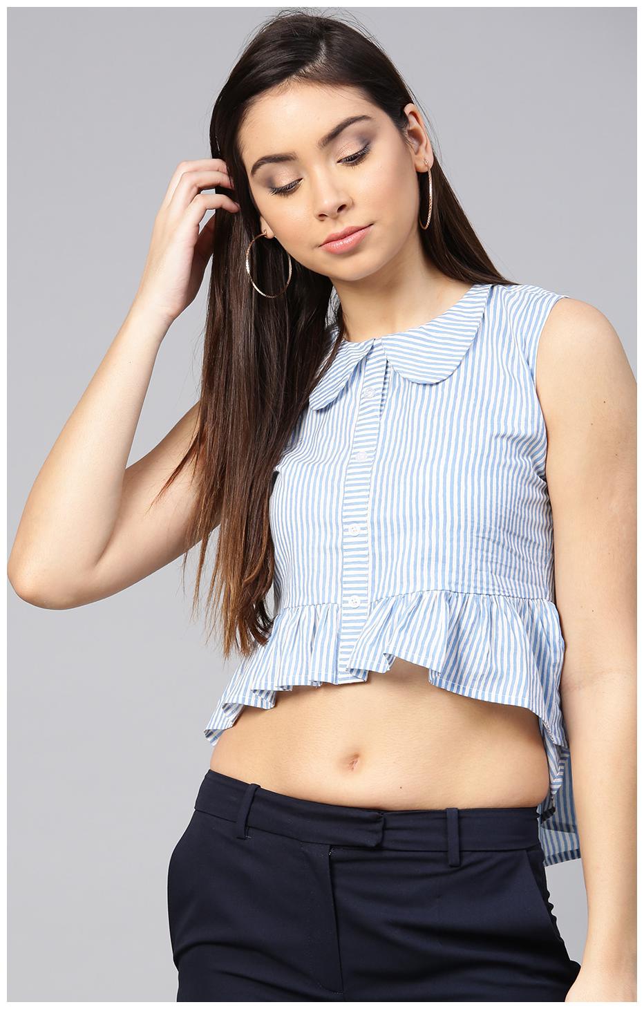 

AASI- HOUSE OF NAYO Women Striped A-line top - Blue