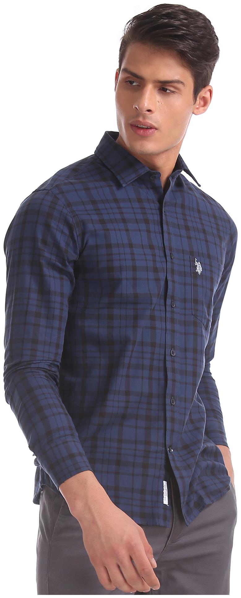

U S Polo Assn Men Blue Checked Regular Fit Casual Shirt