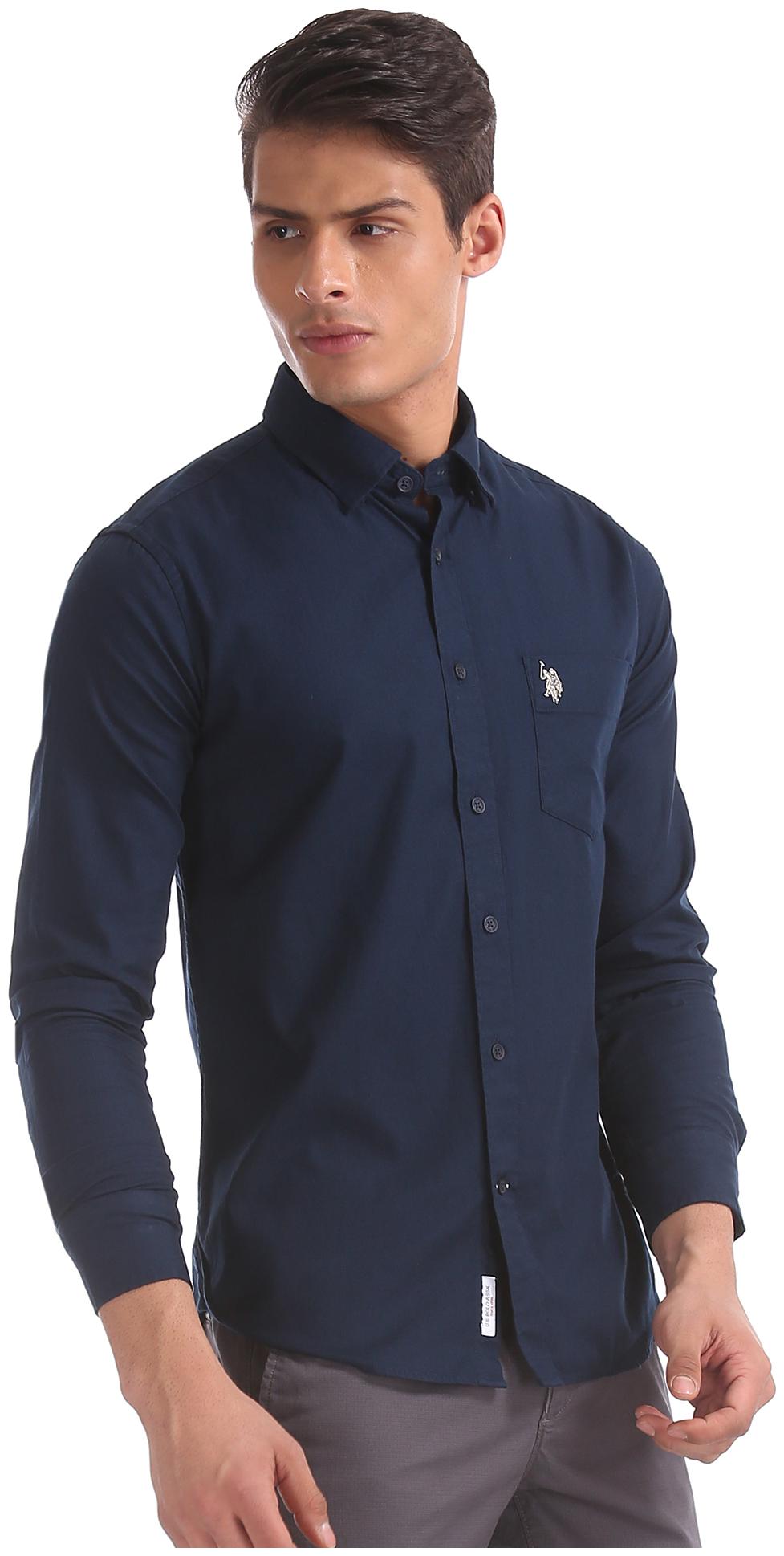 

U S Polo Assn Men Blue Solid Regular Fit Casual Shirt