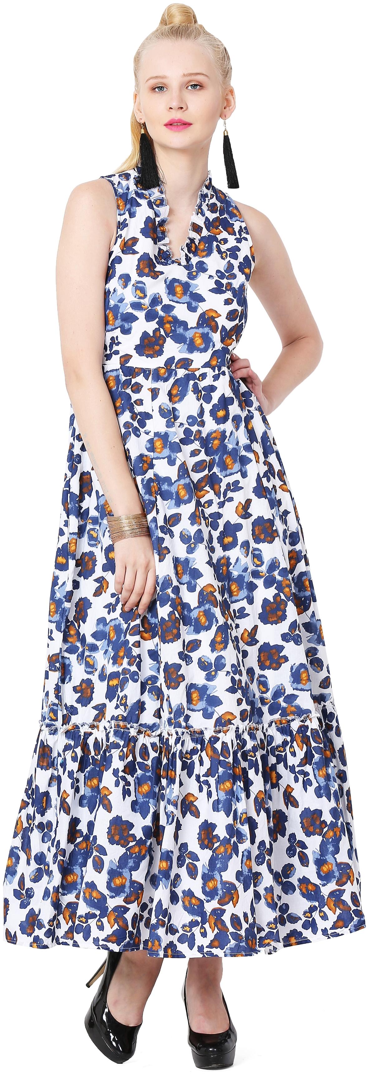 

Blue white cotton printed gown