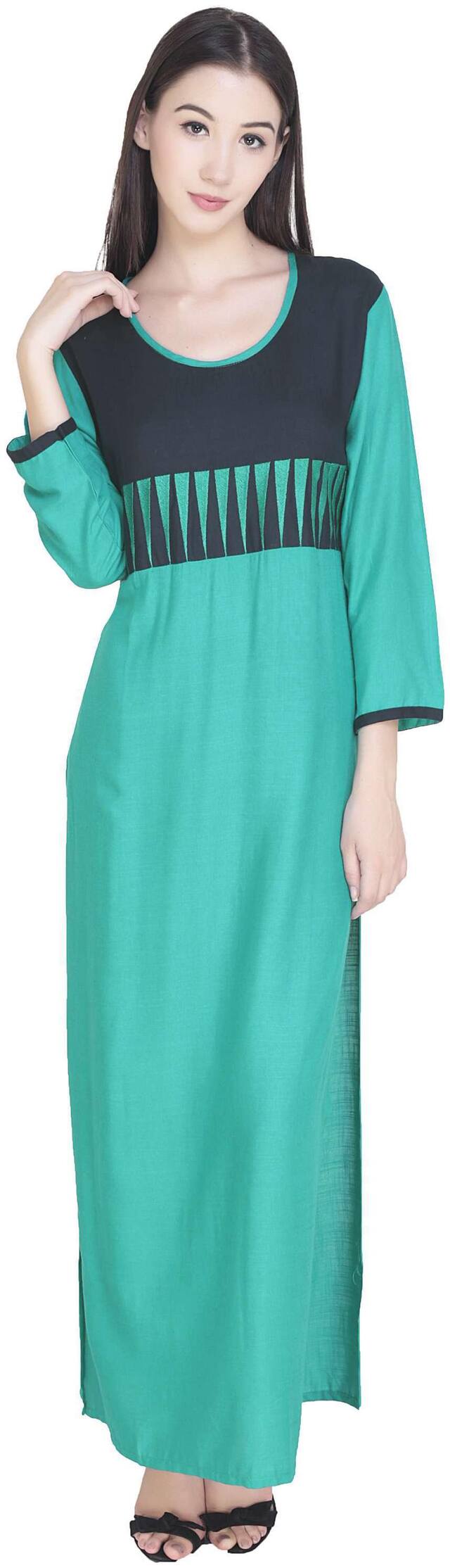 Inara Robes Women Turquoise Embroidered Straight Kurta