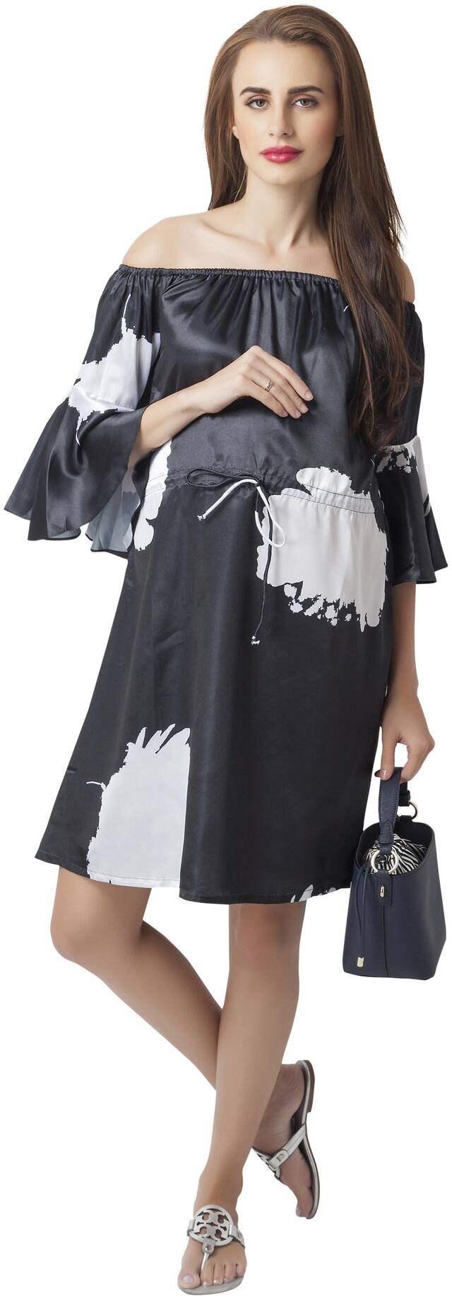 Blush 9 Maternity Black Printed A-line dress