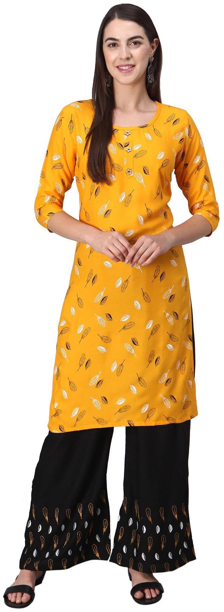 

BLUSHH COLLECTION Women Yellow Black Printed Regular Kurti With Palazzo