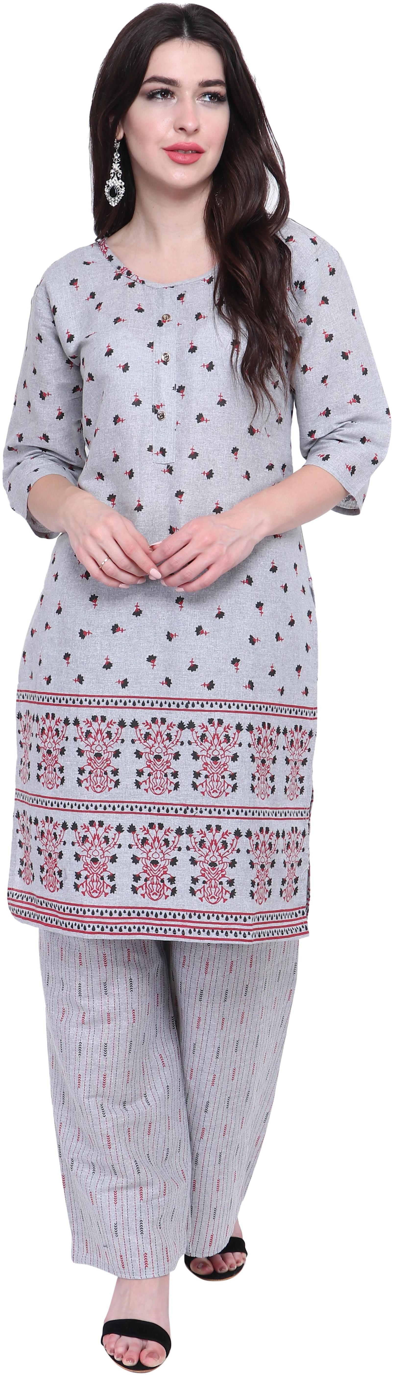 

BLUSHH COLLECTION Women Silver Floral Straight Kurti With Palazzo