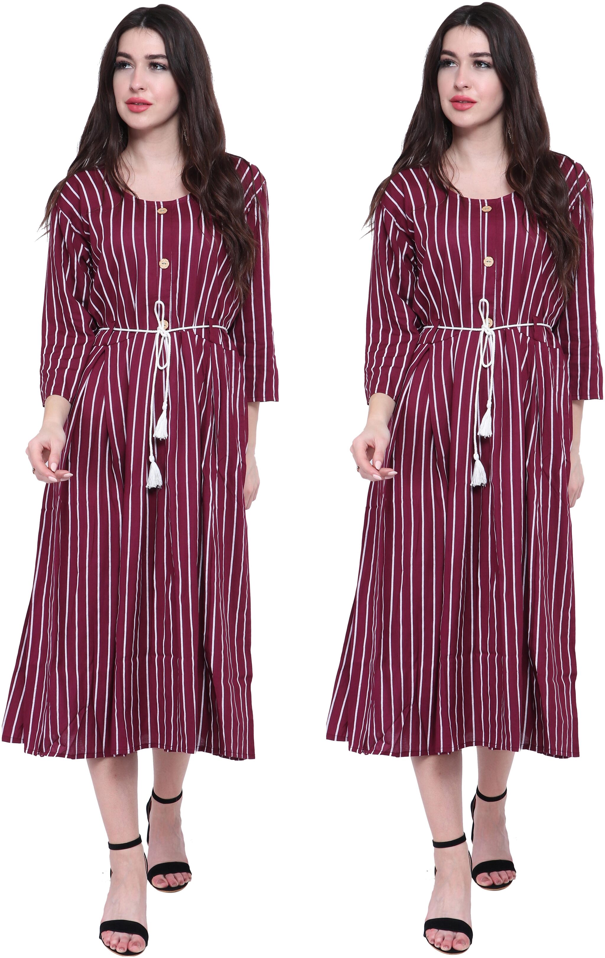 

BLUSHH COLLECTION Women Maroon Striped Anarkali Kurti