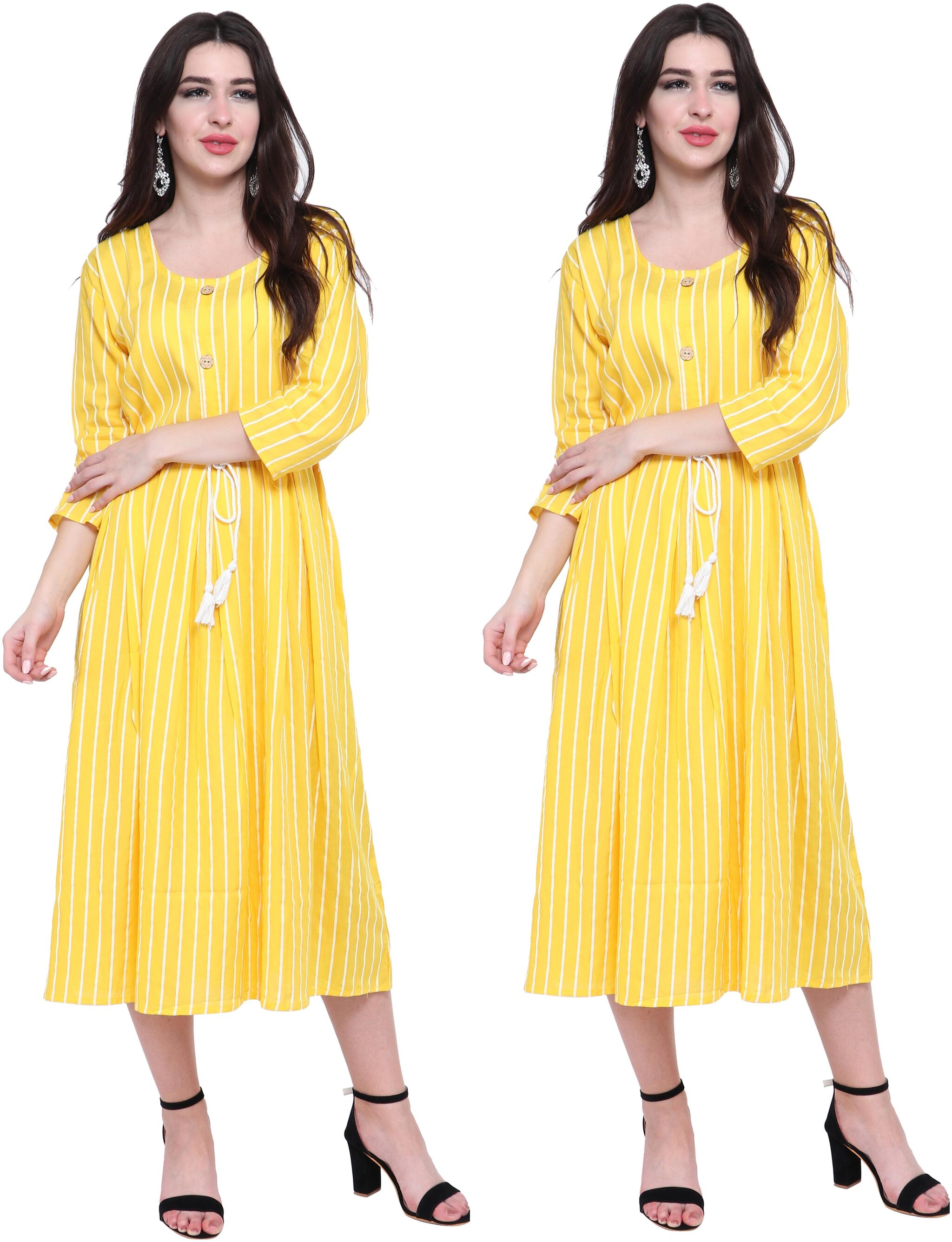 

BLUSHH COLLECTION Women Yellow Striped Anarkali Kurti