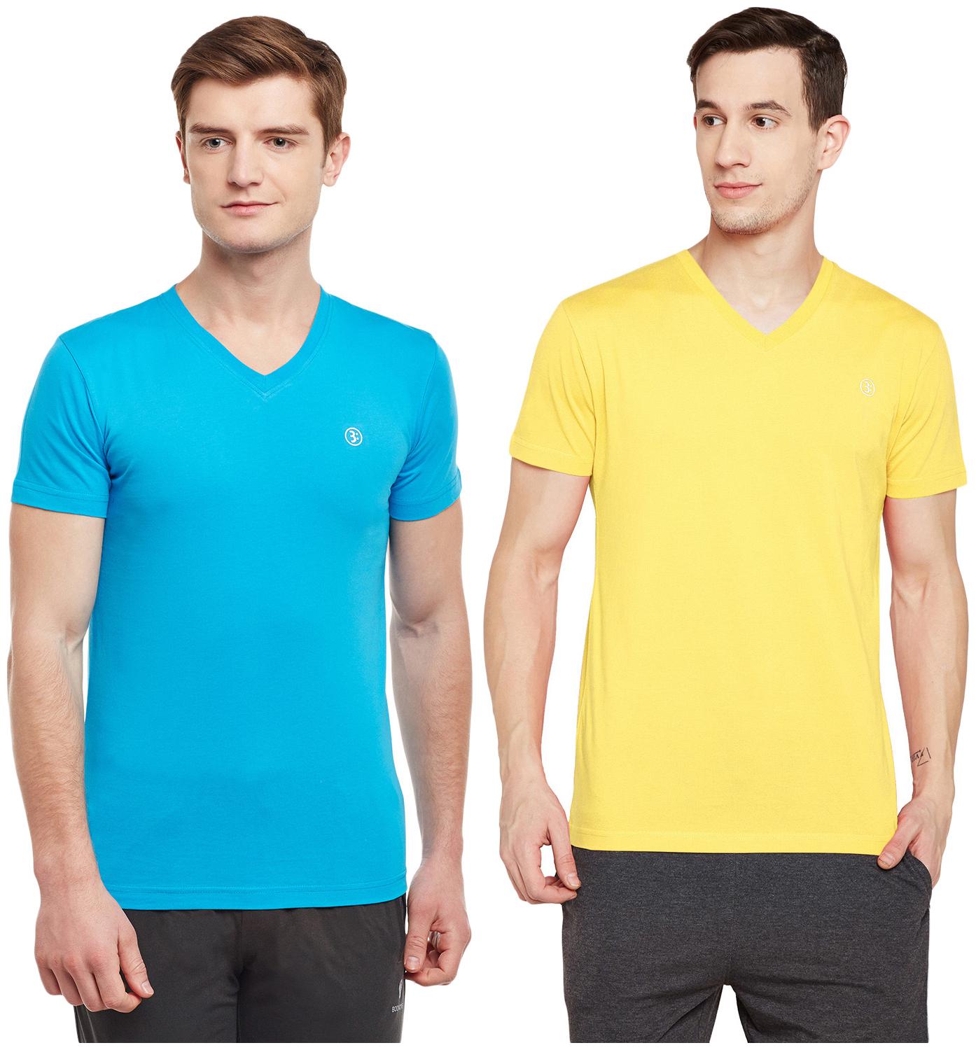 

Bodyactive Men Turquoise Yellow Regular fit Cotton V neck T-Shirt - Pack Of 2