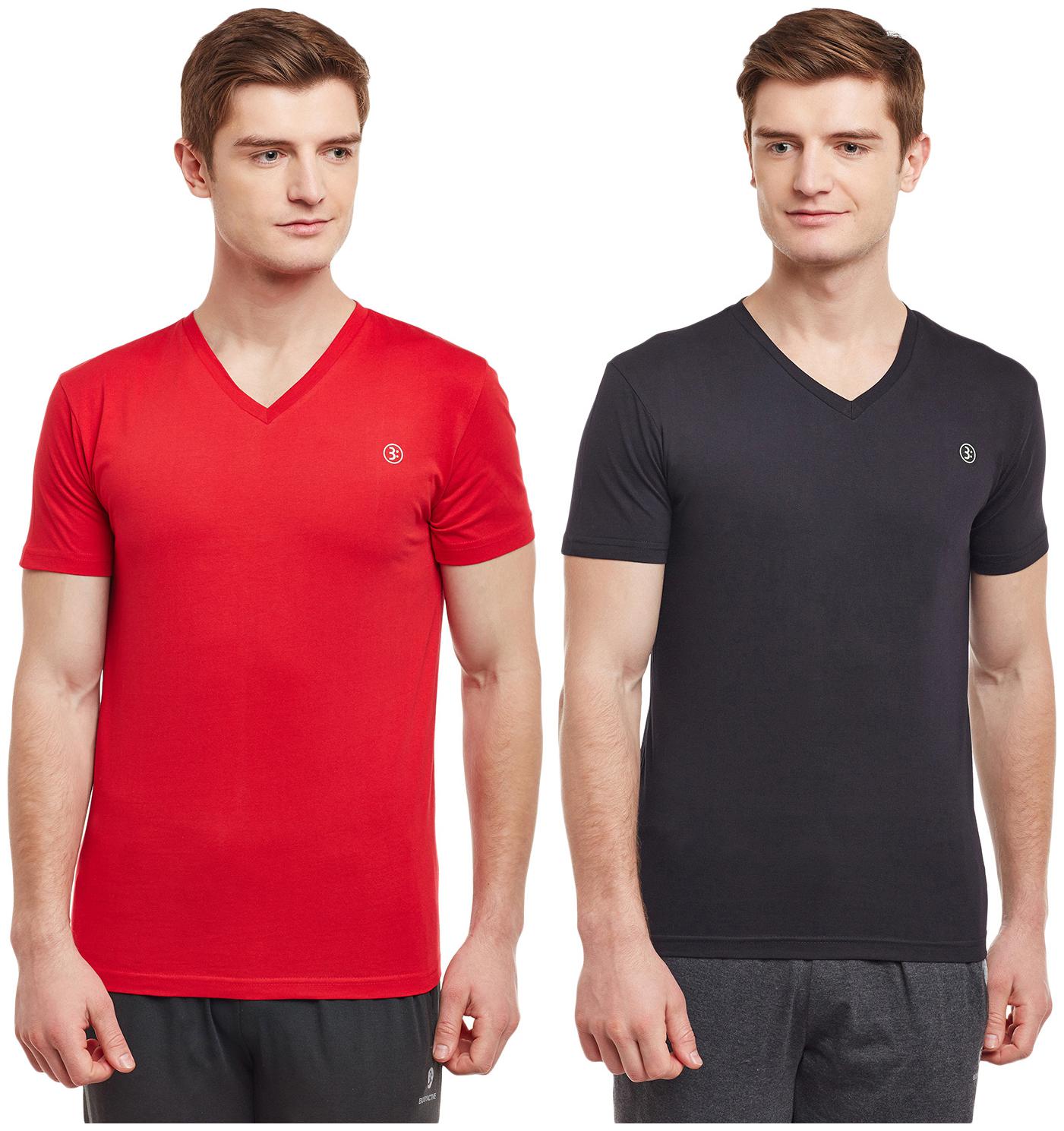 

Bodyactive Men Red Black Regular fit Cotton V neck T-Shirt - Pack Of 2