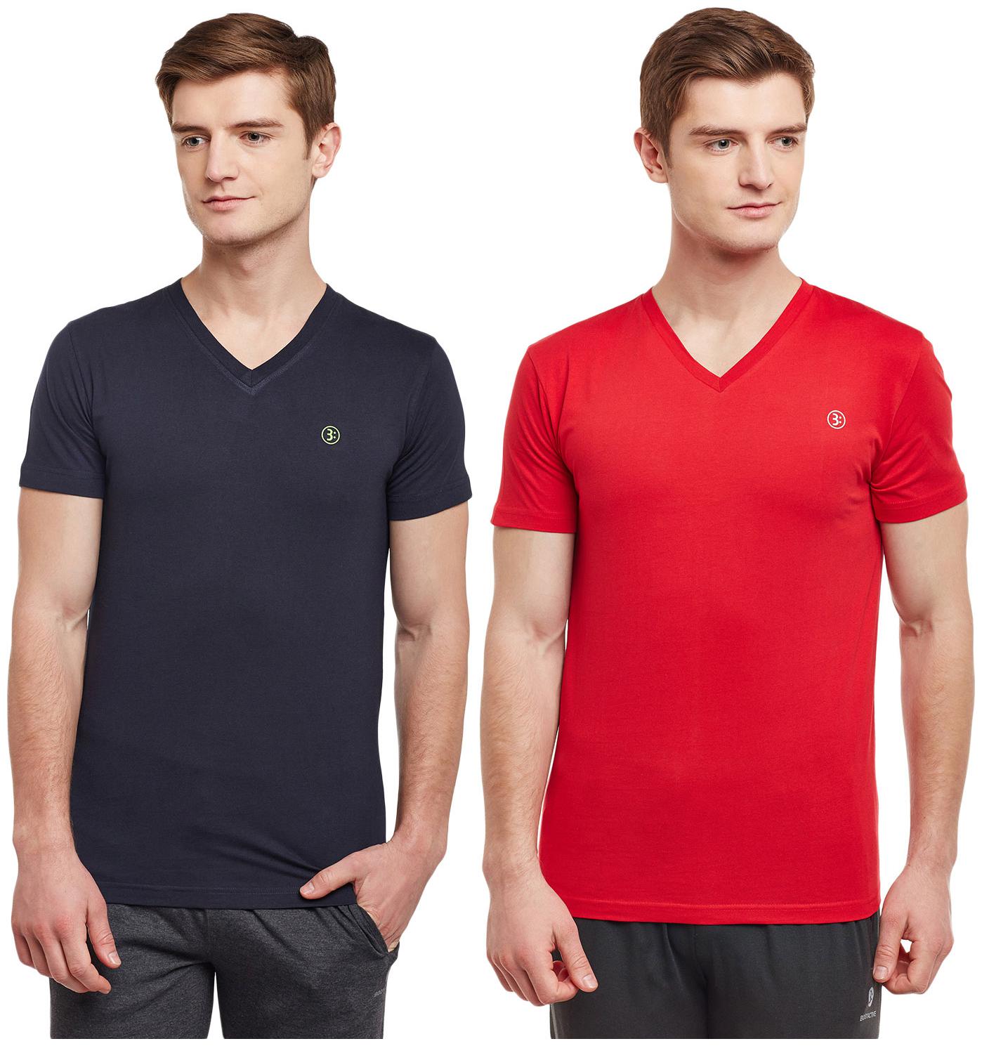

Bodyactive Men Blue Red Regular fit Cotton V neck T-Shirt - Pack Of 2