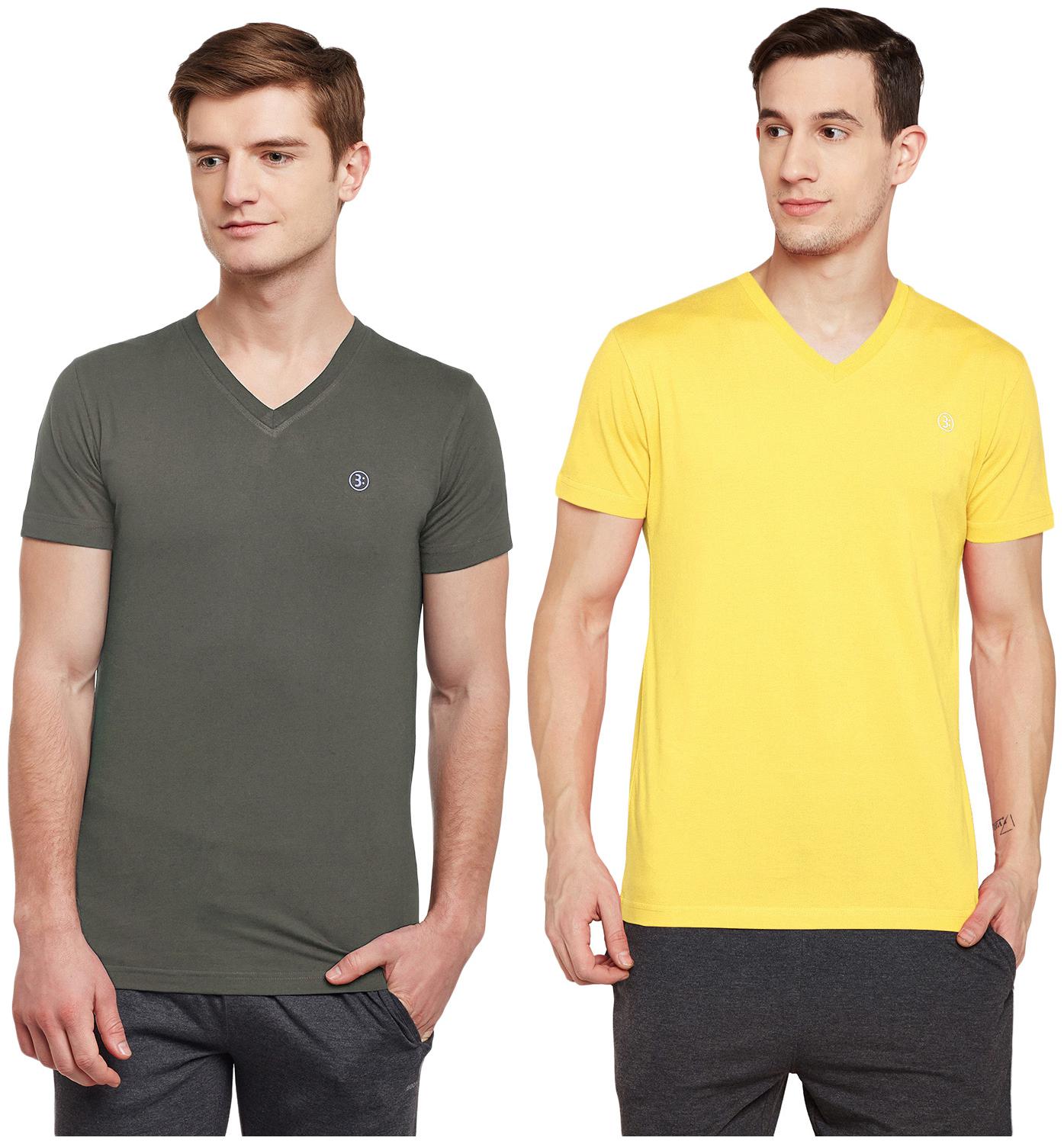 

Bodyactive Men Green Yellow Regular fit Cotton V neck T-Shirt - Pack Of 2