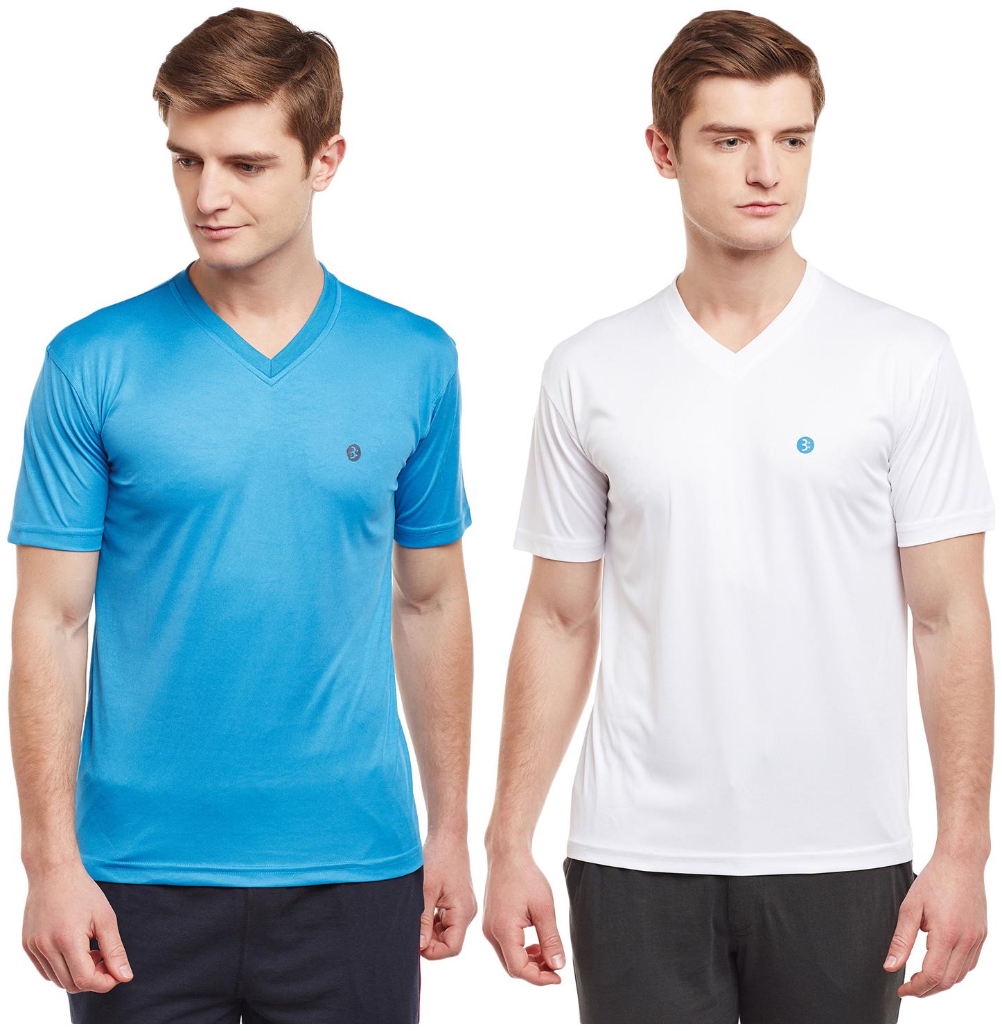 

Bodyactive Men Turquoise White Regular fit Cotton V neck T-Shirt - Pack Of 2