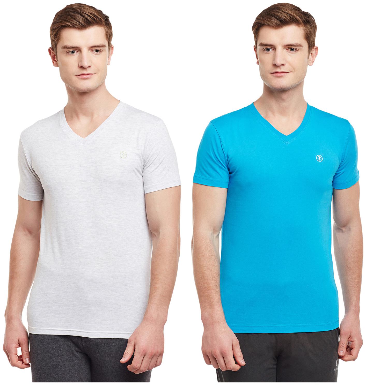 

Bodyactive Men Grey Turquoise Regular fit Cotton V neck T-Shirt - Pack Of 2