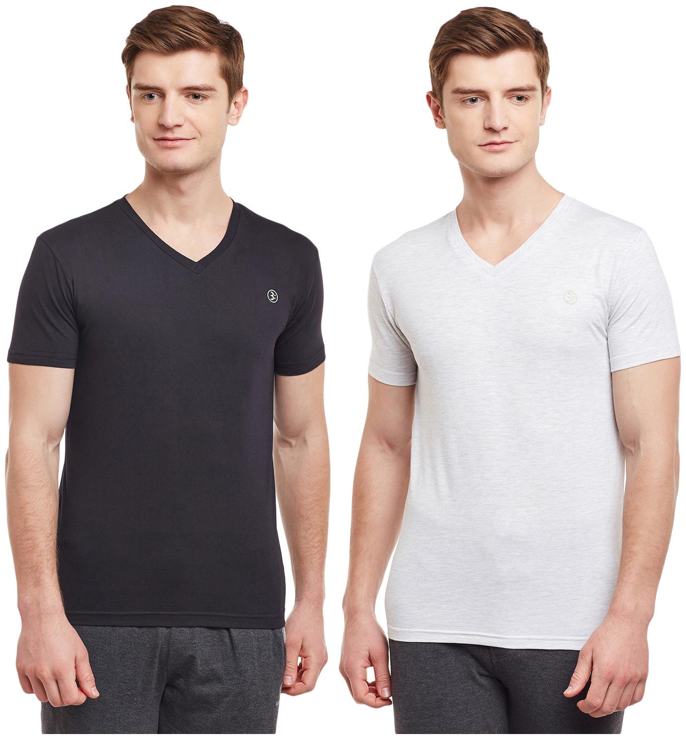 

Bodyactive Men Black Grey Regular fit Cotton V neck T-Shirt - Pack Of 2