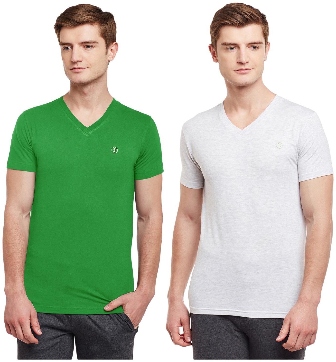 

Bodyactive Men Green Grey Regular fit Cotton V neck T-Shirt - Pack Of 2