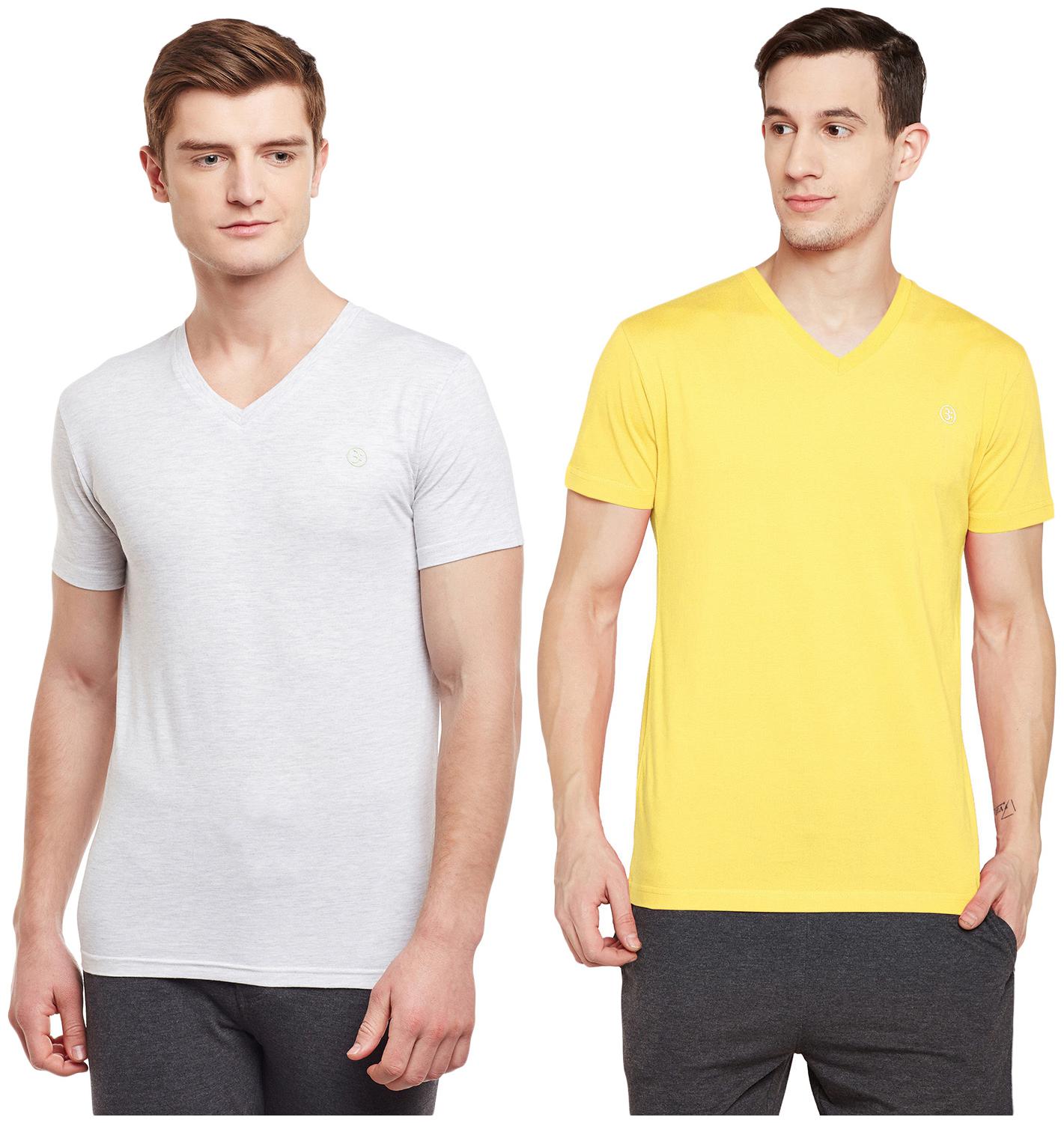 

Bodyactive Men Grey Yellow Regular fit Cotton V neck T-Shirt - Pack Of 2