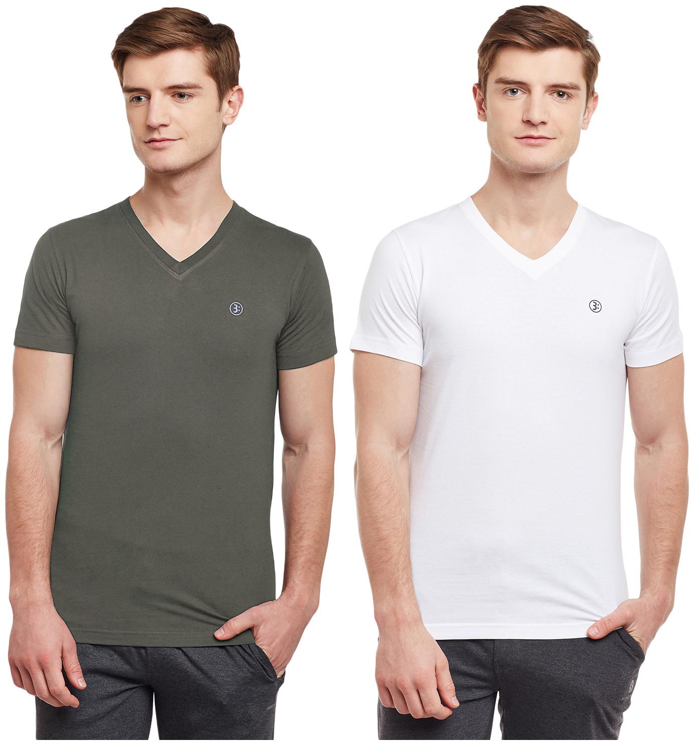 

Bodyactive Men Green White Regular fit Cotton V neck T-Shirt - Pack Of 2