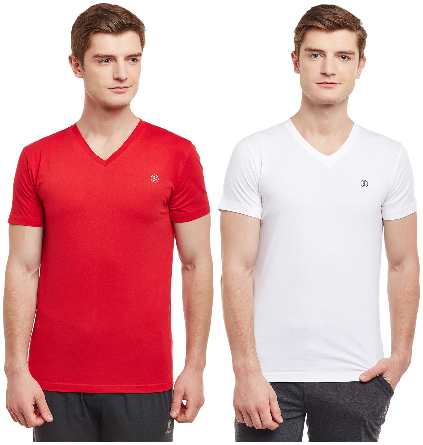 

Bodyactive Men Red White Regular fit Cotton V neck T-Shirt - Pack Of 2
