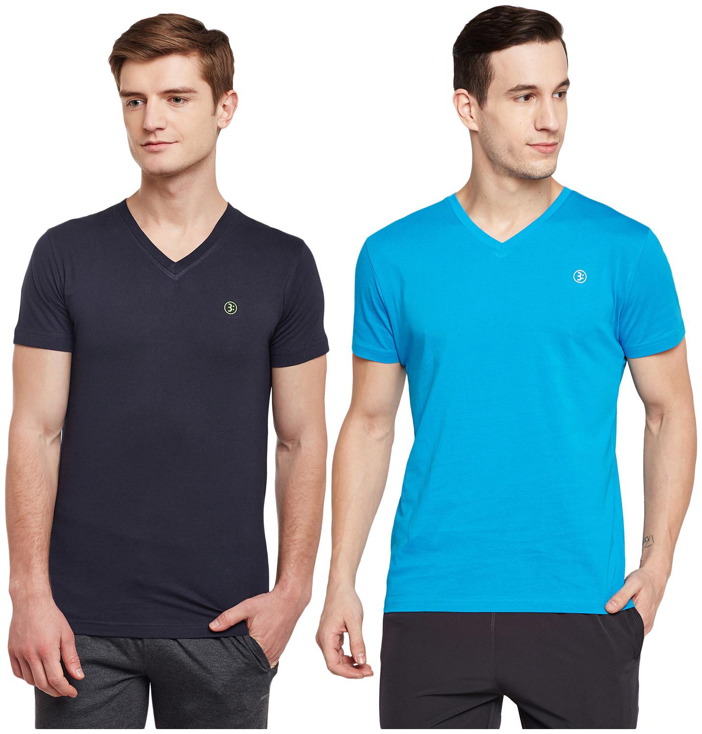 

Bodyactive Men Blue Turquoise Regular fit Cotton V neck T-Shirt - Pack Of 2