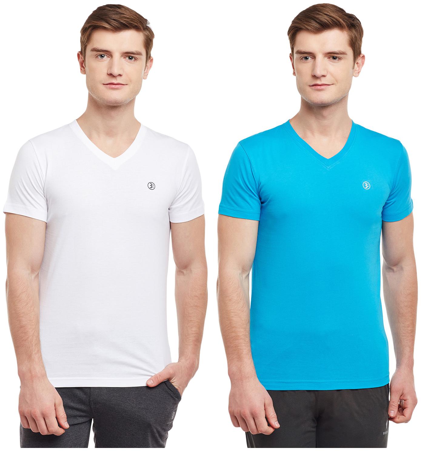 

Bodyactive Men White Turquoise Regular fit Cotton V neck T-Shirt - Pack Of 2