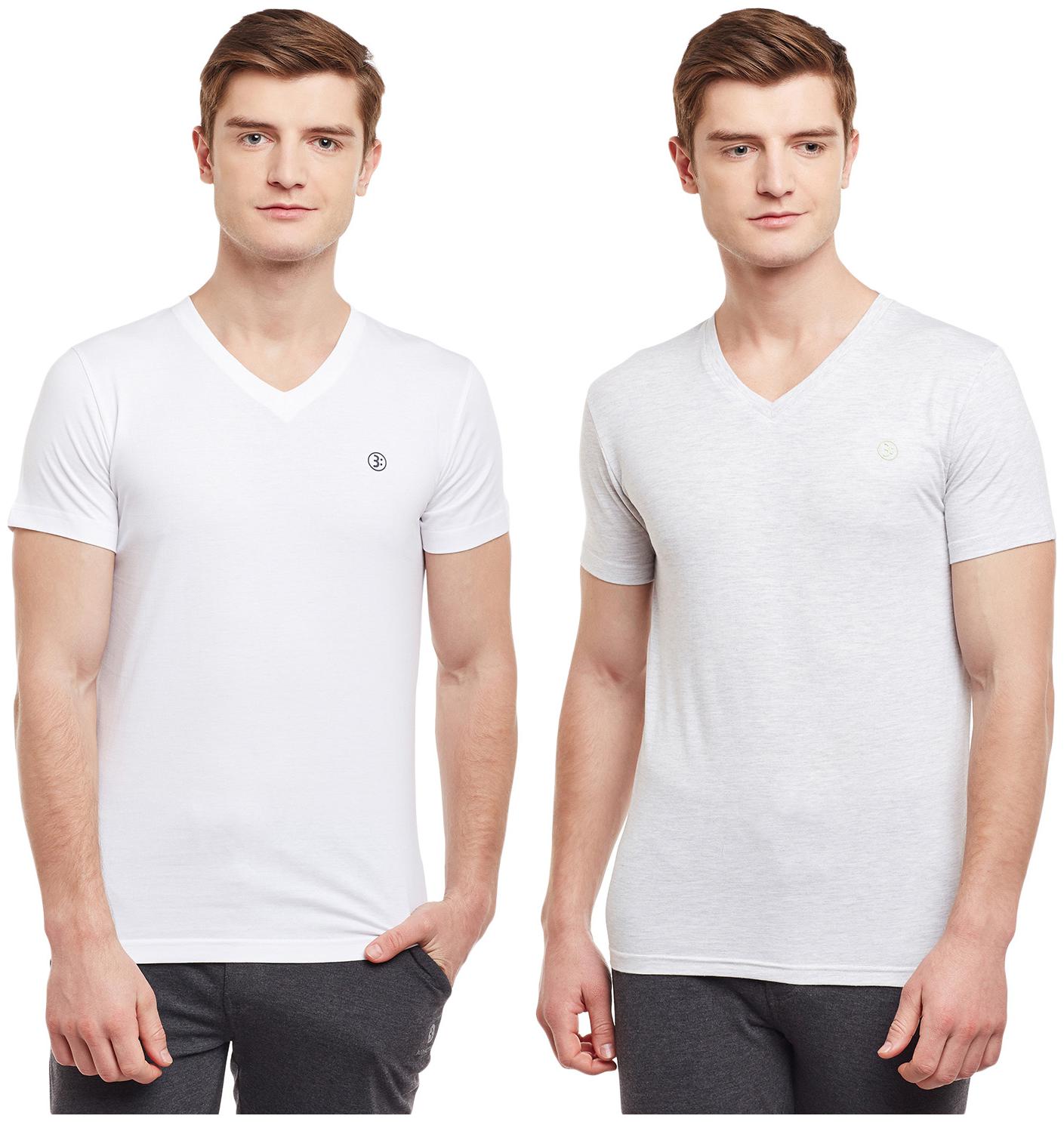 

Bodyactive Men White Grey Regular fit Cotton V neck T-Shirt - Pack Of 2